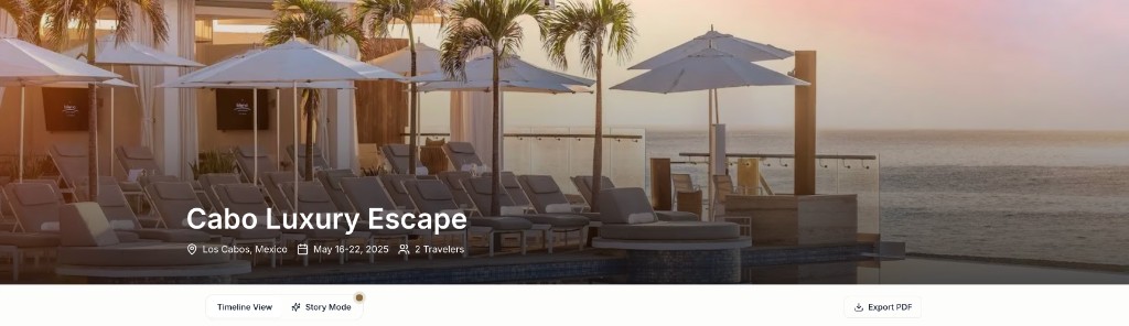 TripProspect client portal showing a Cabo Luxury Escape itinerary